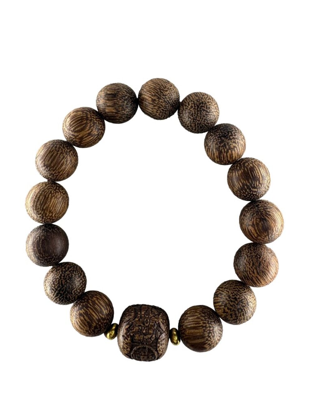 Dark Natural Agarwood Bead Bracelet 12mm Chenxiang Oud 6.75" w 14mm Pi Xiu Bead